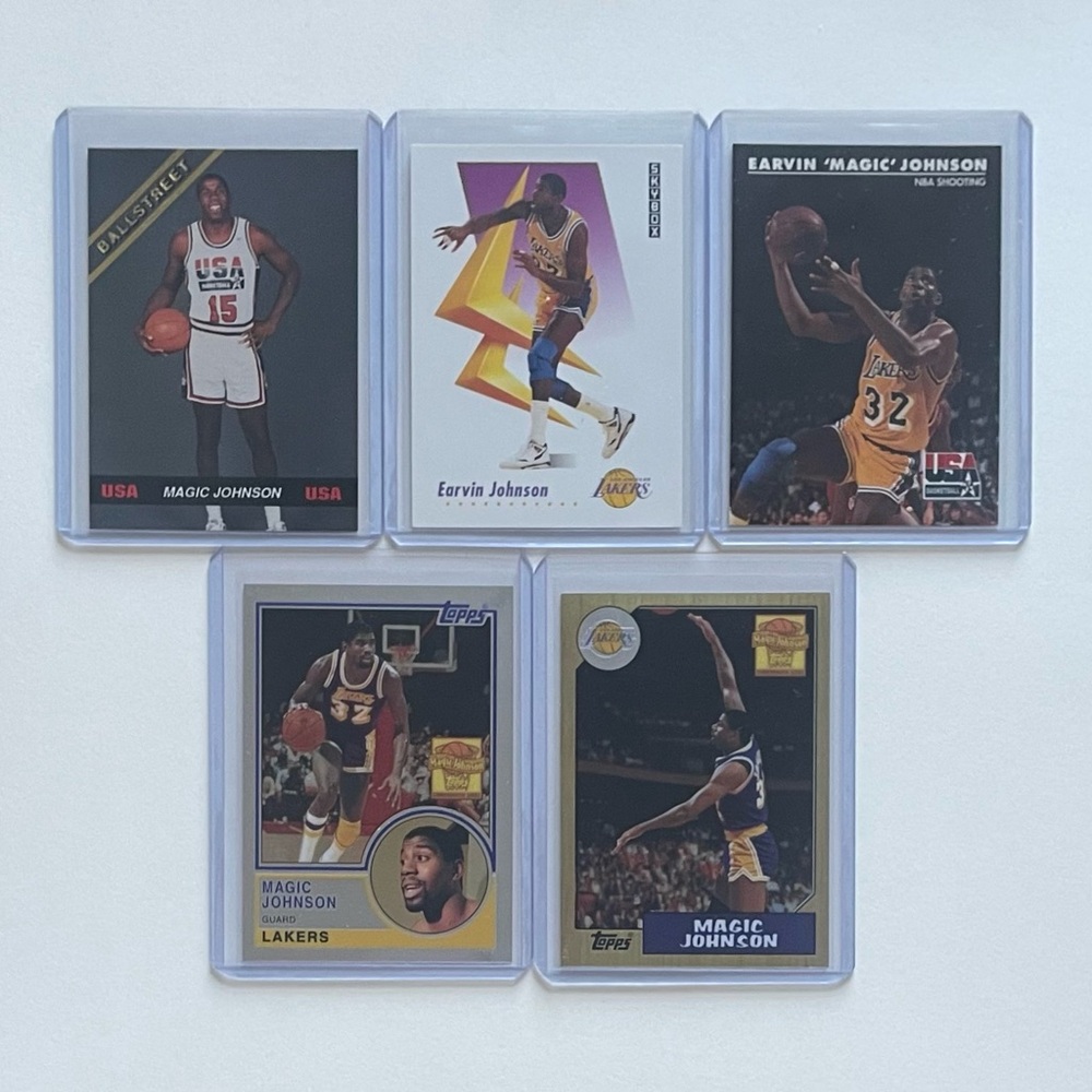 Lot of 5 Magic Johnson Basketball Cards